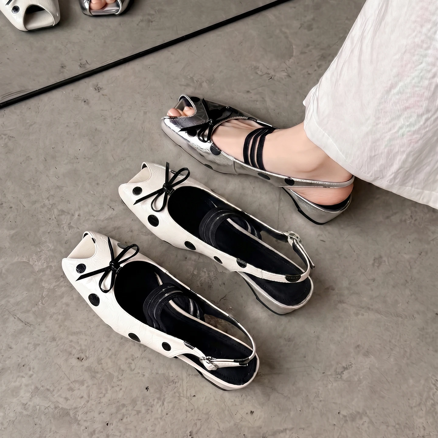 

Fashion Women Summer Open Toe Sandals Luxury Polka Dot Wedge Heels Genuine Leather Causal Office Party Dress Women Shoes