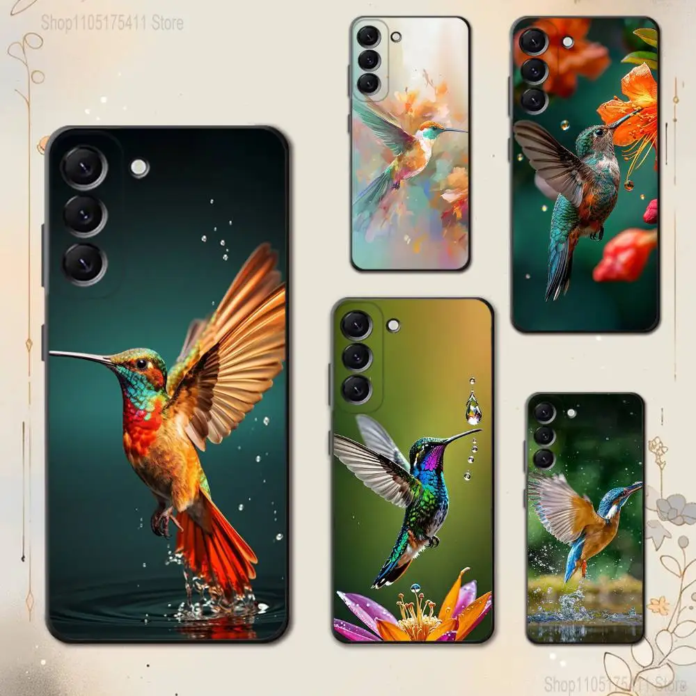 Funda de teléfono Hummingbird Art para Samsung Galaxy A 73,72,51,53,52,71,22,5G,Note,J7,8,9 funda negra suave