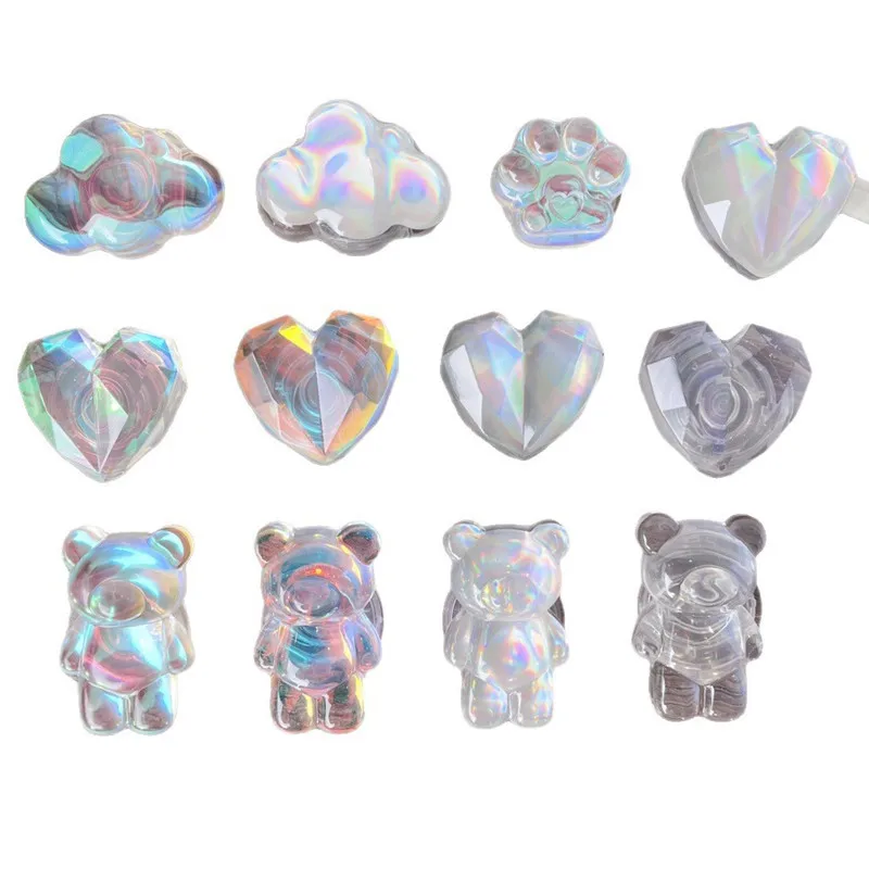 Crystal Clear Cloud Love Bear Mobile Phone Finger Ring Holder Phone Bracket Stand Socket Phone Stand For iPhone 15 Holder
