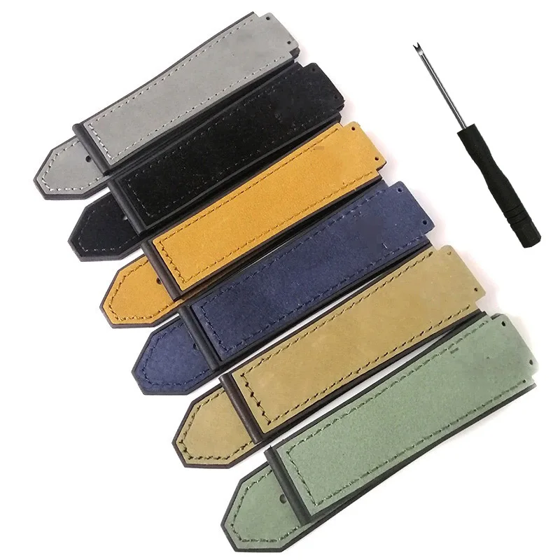 Replacement Watch Straps for HUBLOT Classic Fusion Universe Big Bang Series 25mm*19mm Buckle 22mm Frosted Leather Watchband