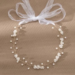 Gold Pearl Flower Hairband  Fashion White Acrylic Handmade Beaded Headband Princess Prom Party headdress Costume Accessories