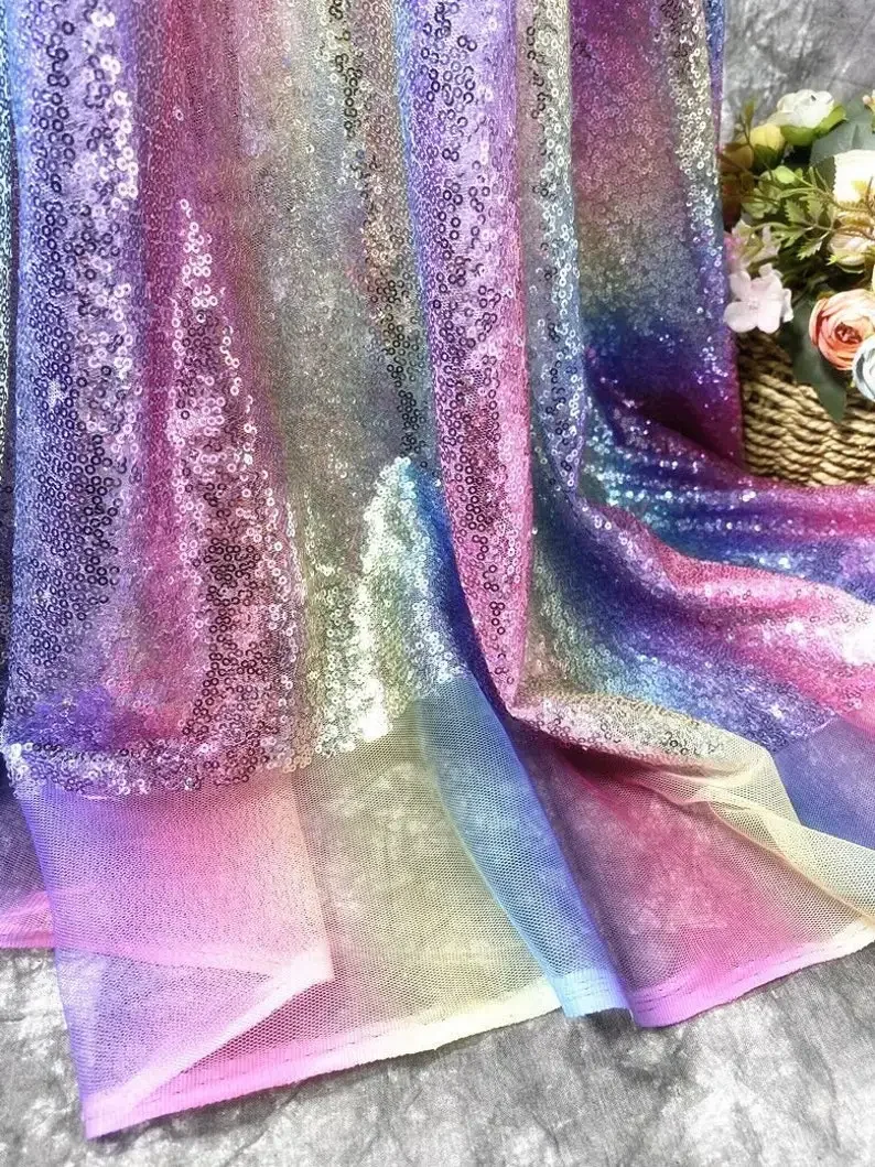 Exquisite purple gradient sequins fabric colorful sequin Fabric For Baby Tutu Dress, Gowns, Wedding Veil, party dress 1 yards