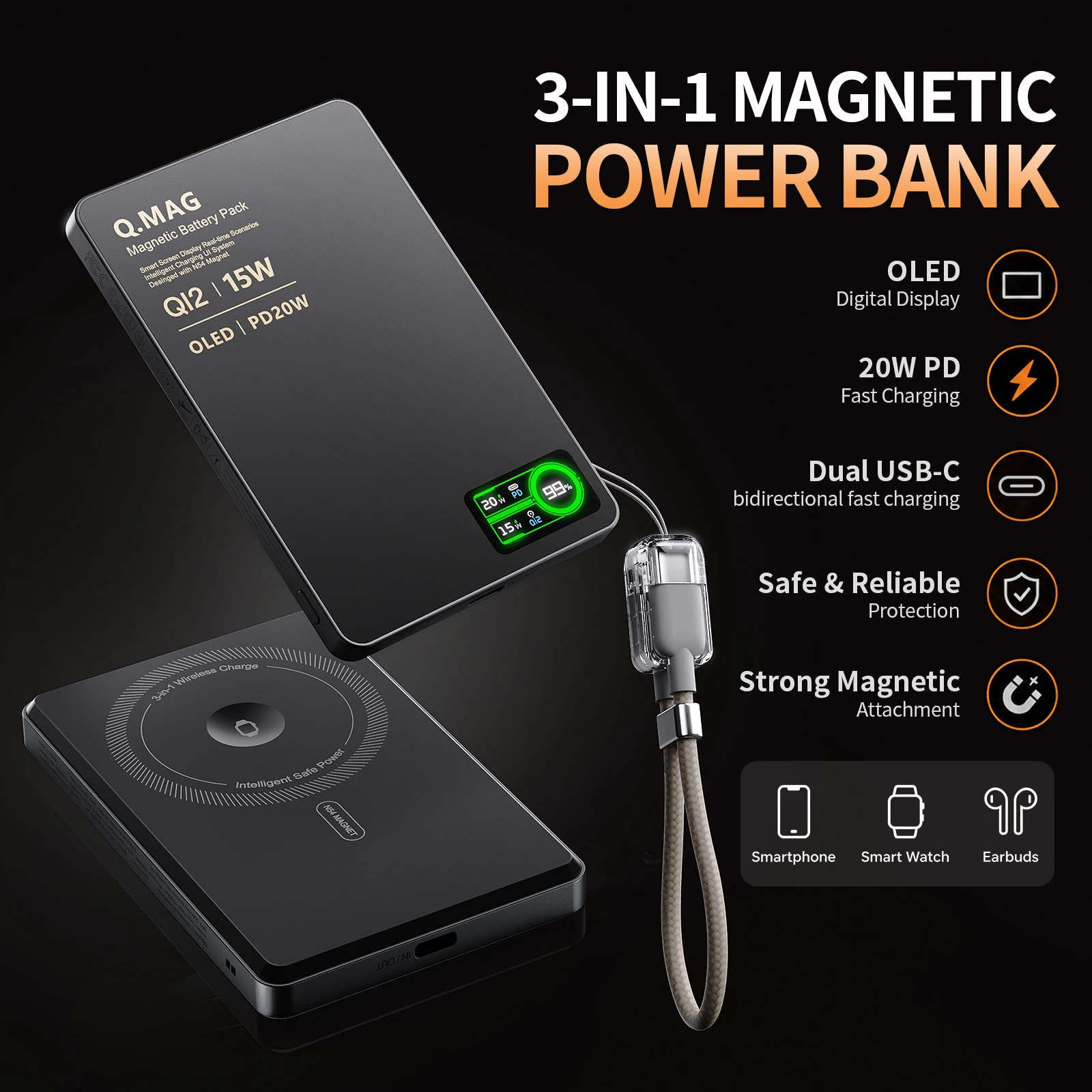 Wireless Magnetic Powerbank Fast Charing Spare Portable External Battery for iPhone 12-17 Promax Watch Airpods 5000/10000mAh image 3