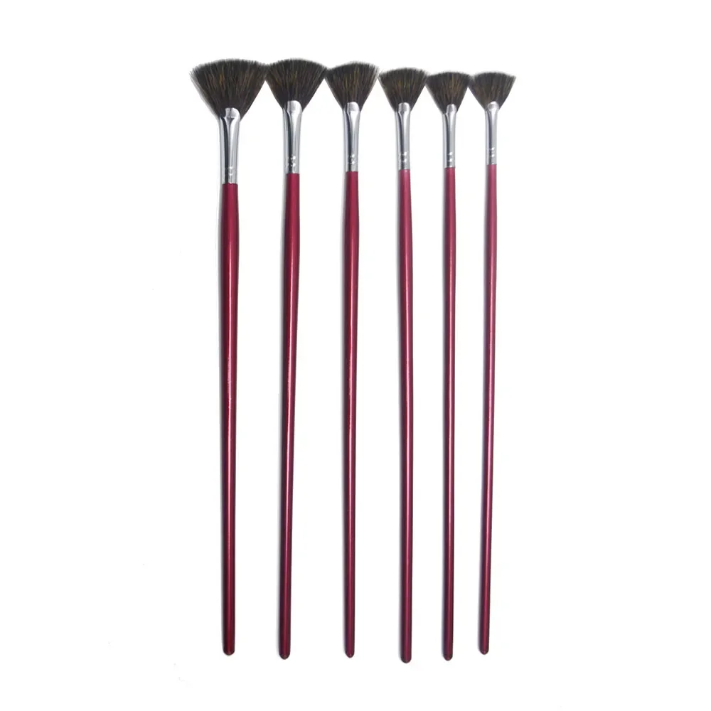 6pcs Set High-grade Sable Hair Fish Tail Fan Shape Watercolor Gouache Acrylic Painting Pen Artist Oil Paint Brushes Art Supplies