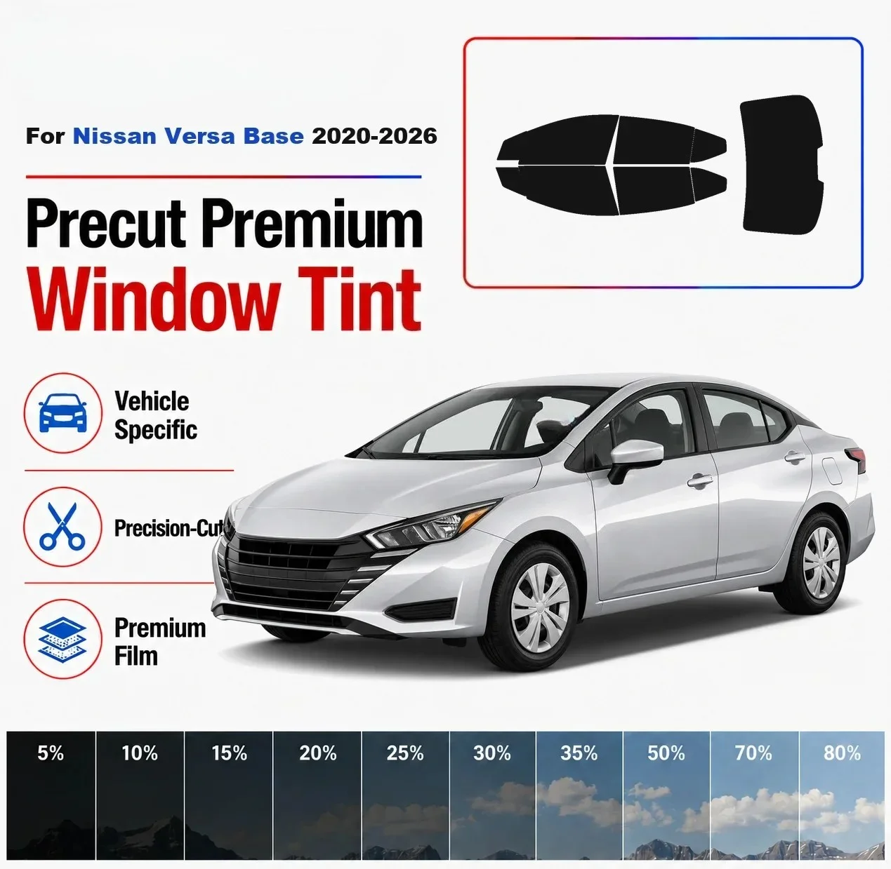 Premium Precut Window Tint Kit Front Rear Windows Rear Windshield For Nissan Versa Base 2020-2026 Complete Set Nano Ceramic Film