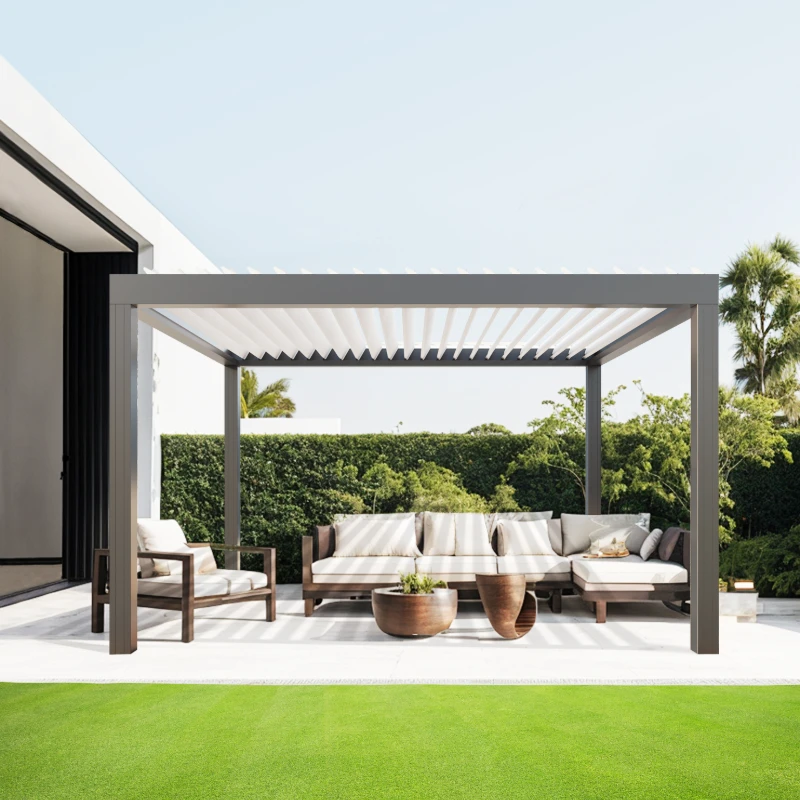 

Наружная моторизованная пергола на заказ с дистанционно управляемыми ламелями, водонепроницаемый алюминиевый навес для балкона или заднего двора