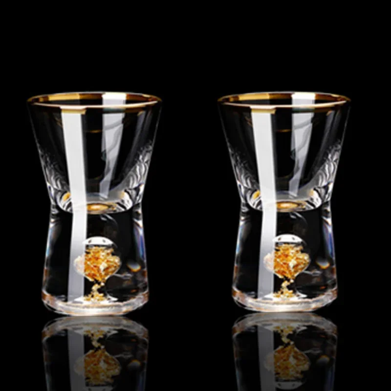 High-End Sake Vodka Wine Set Spirit Glass Cup 100ml Hip Flask Gold Foil Crystal Glass Household Decanter Hip Flask Gift