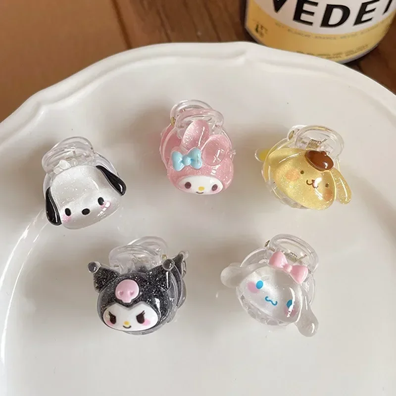 Sanrio Cartoon Hairpin Cartoon Cute Anime Glitter Transparent Small Grab Clip Kuromi Cinnamoroll Kawaii Hair Decoration