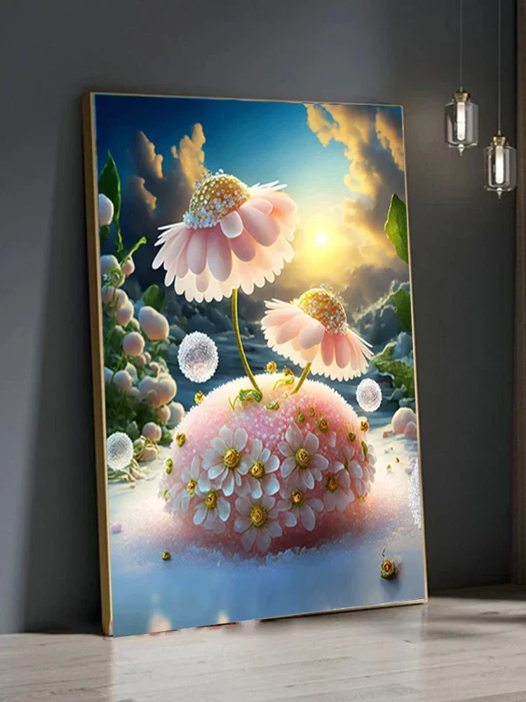 5D DIY Diamond Painting Pink Mushroom Strawberry Flower Full Mosaic Cross Stitch Diamond Embroidery Sunshine Fantasy Scenery