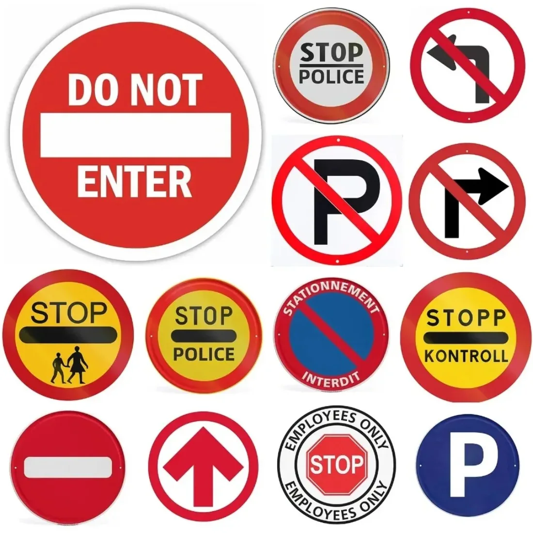 Vintage Traffic Warning Round Tin Sign - No Parking/Stop/Do Not Enter Street Plaque, Rustic Wall Decor for Garage/Yard