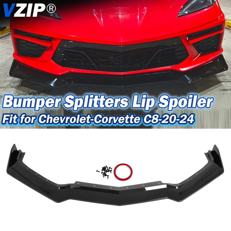 Alerón de parachoques delantero VZIP para Chevy Corvette C8 Stingray 2020-2025, alerón de desviación de guardabarros delantero, accesorios decorativos para coche