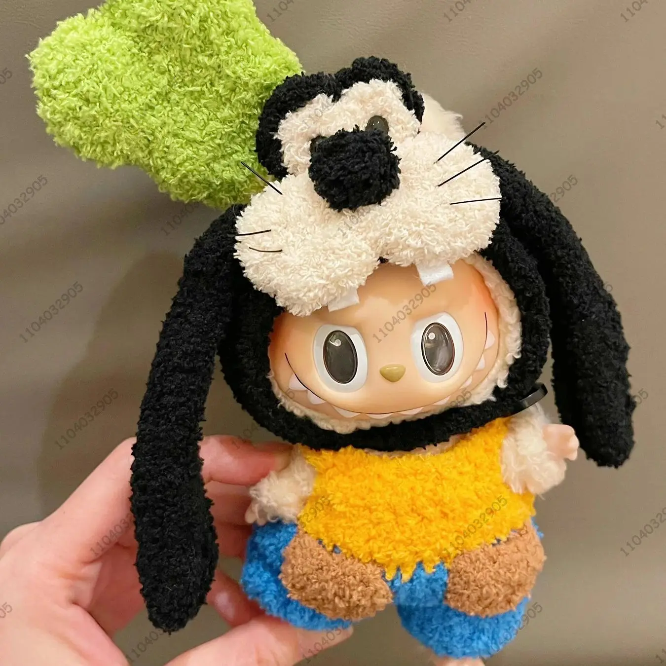 

For Labubu The Monsters Disney Goofy Dog Costume Hand Knitted Clothes 1:1 Replica Vinyl Doll Action Figure Bag Charm Gift