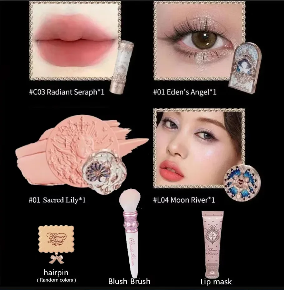 Flower Knows Volledige make-upset Little Angel Collection Make-up geschenkdoos Oogschaduw Blush Cream Matte Lipstick Highlighter Alles in één