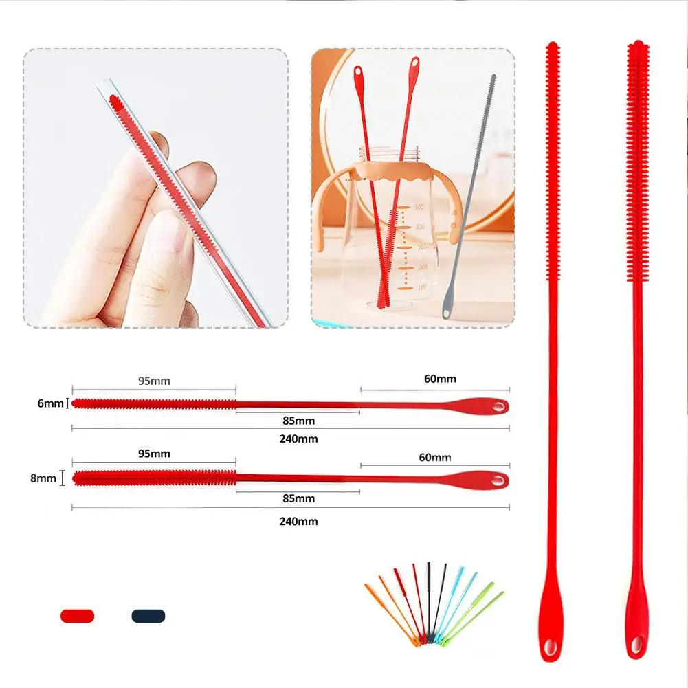 Silicone Straw Brushes,Extra Long Straw Cleaning Brush Reusable Bendable Brush Pipe For Smoothie Straw Washing C3J3