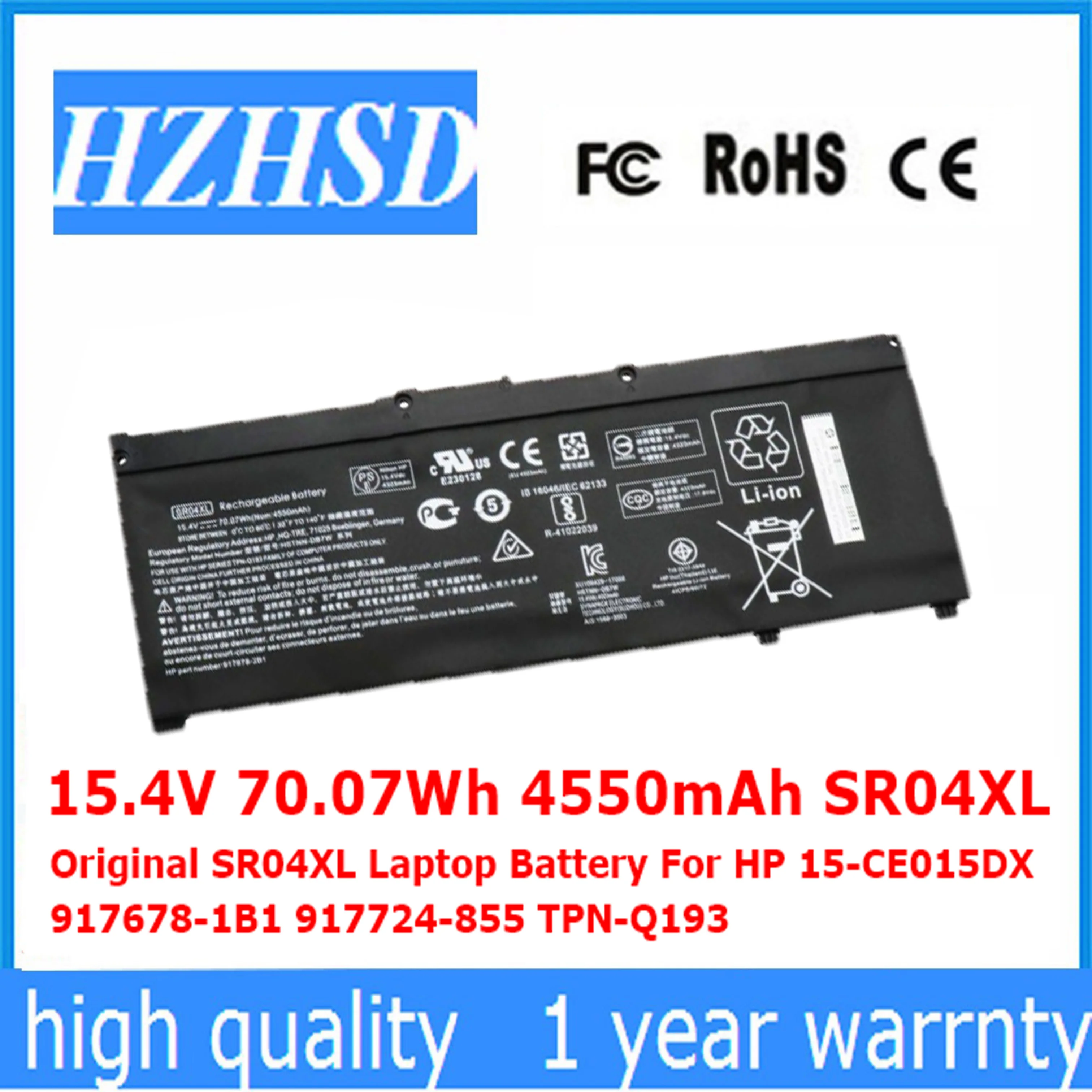 Bateria Original do Portátil para hp Sr04xl 15.4v 770 wh 4550mah Sr04xl 15-ce015dx 9176781b1 917724855 Tpn-q193