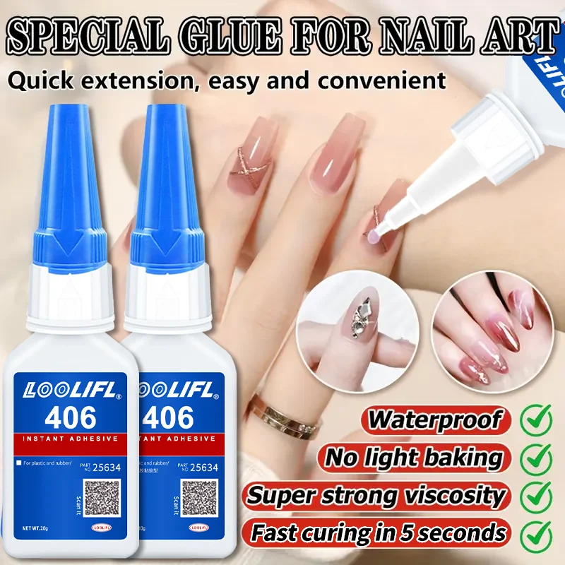 LOOLIFL 406 supersterke nagellijm voor valse nageltips, acrylnagels, druk op nagels, nepnagels kunstdecoratie blijvende hechting