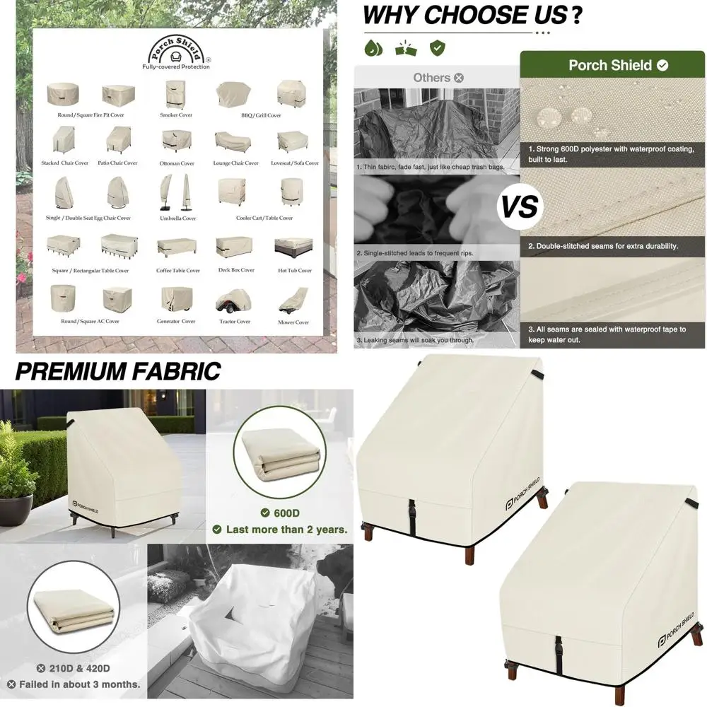 

Водонепроницаемые чехлы на уличные стулья Adirondack, 2 шт., бежевые, подходят для шезлонгов с глубоким сиденьем 34 x 37 x 36 часов