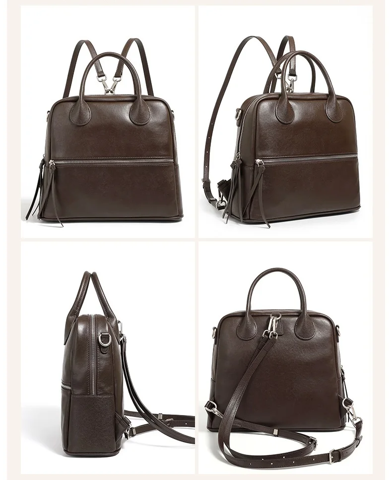 100% mochilas femininas de couro genuíno moda menina sacos escolares retro saco de viagem senhoras estilingue sacos