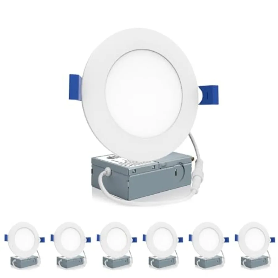 Pack LED Recessed Ceiling Light with Junction Box 5000K Daylight 9W=75W 750LM Dimmable Canless Downlights ETL and Energy Star L
