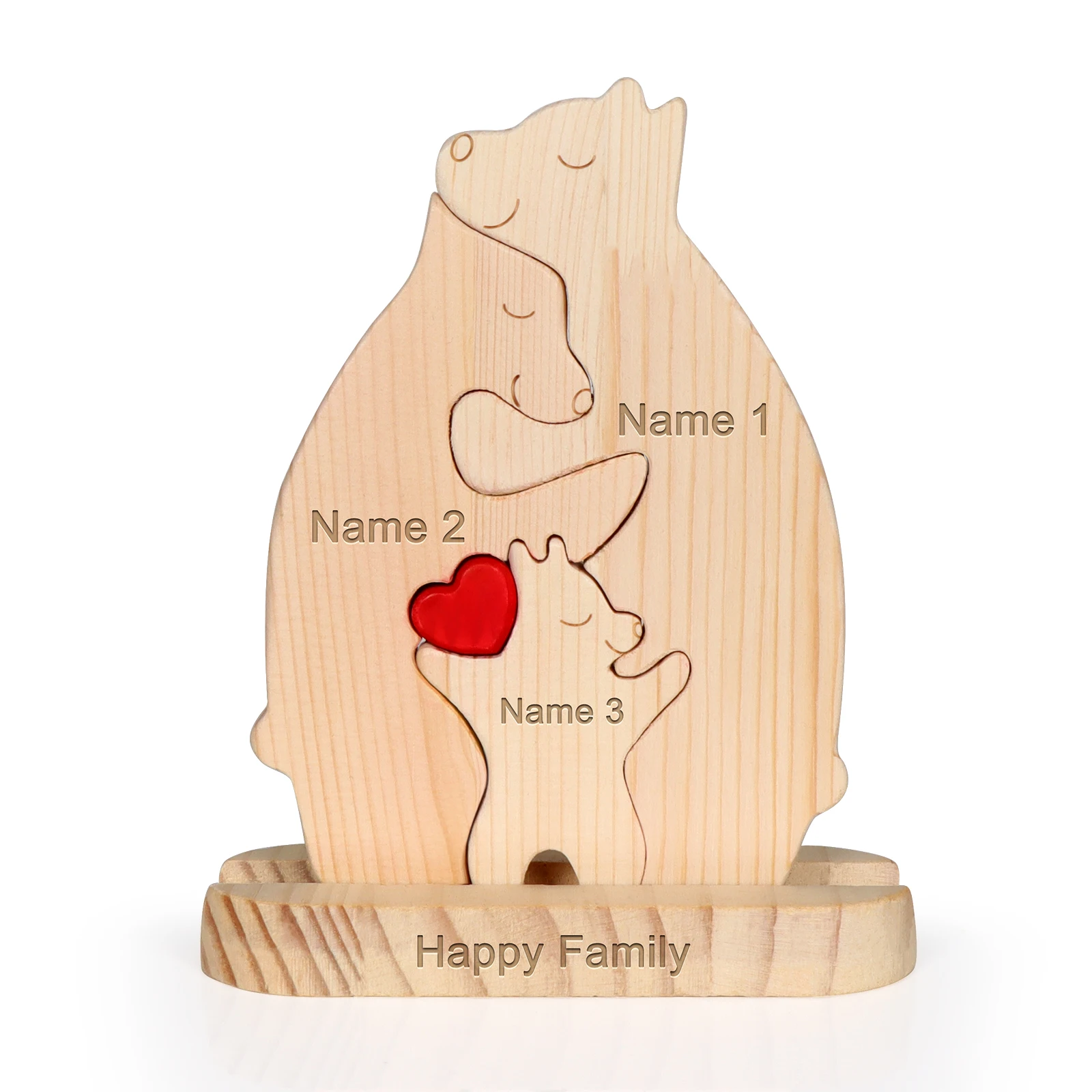 Personalized Custom Bear Family Wooden Puzzle, DIY Name Ornaments, Christmas and Birthday Gift, Desk Decoration, Free Engraving