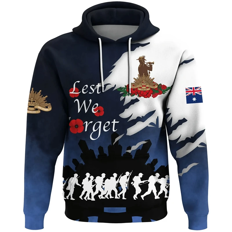 

Anzac Day 3D Printed Hoodies For Men Clothes Lest We Forget Australia New Zealand Hero Sweatshirts Remember Flower Pullovers Top