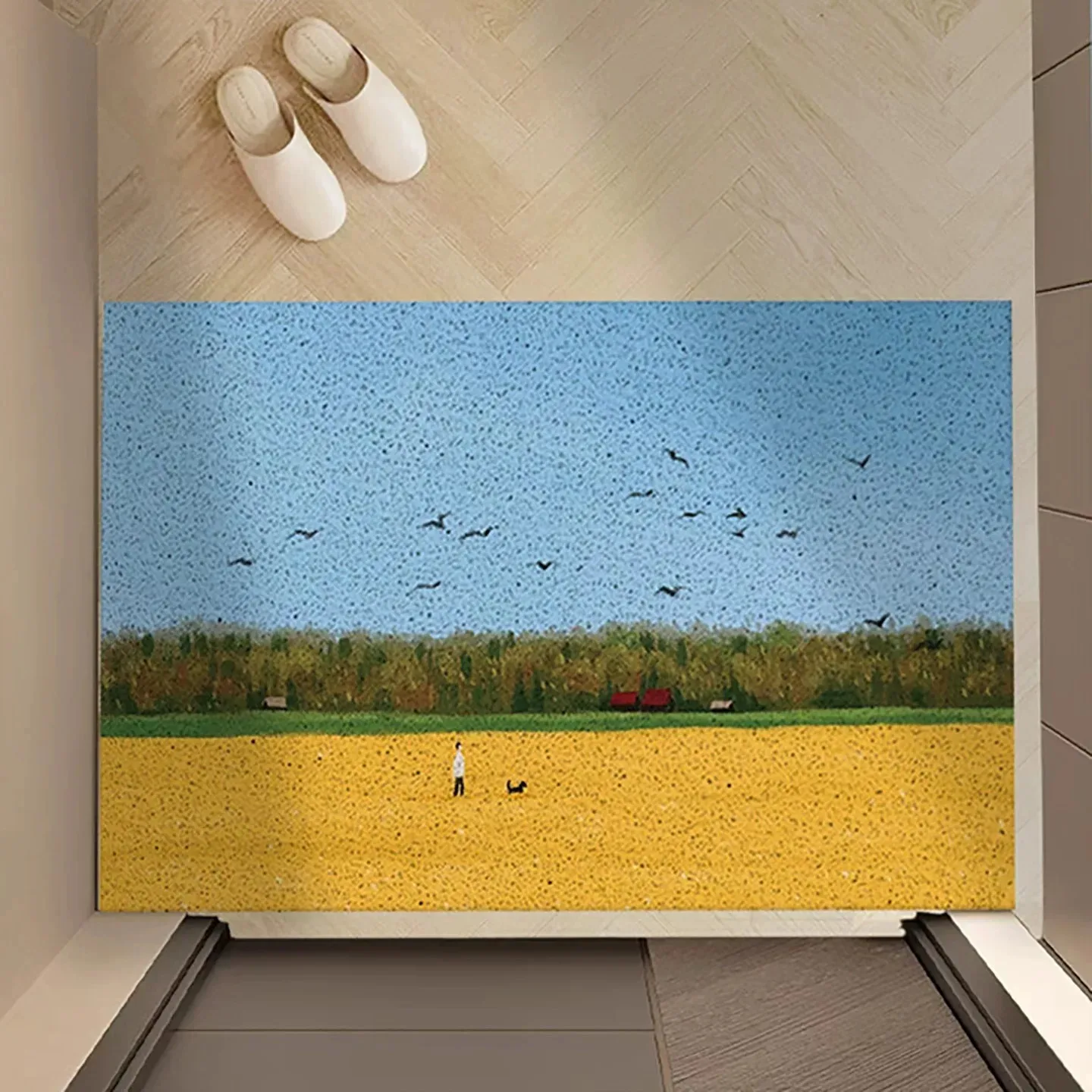 Summer Beach Seaside Scenery Art Doormat PVC Silk Loop Entrance Rug Non-Slip Dirt Trapper Welcome Front Door Hallway Floor Mat
