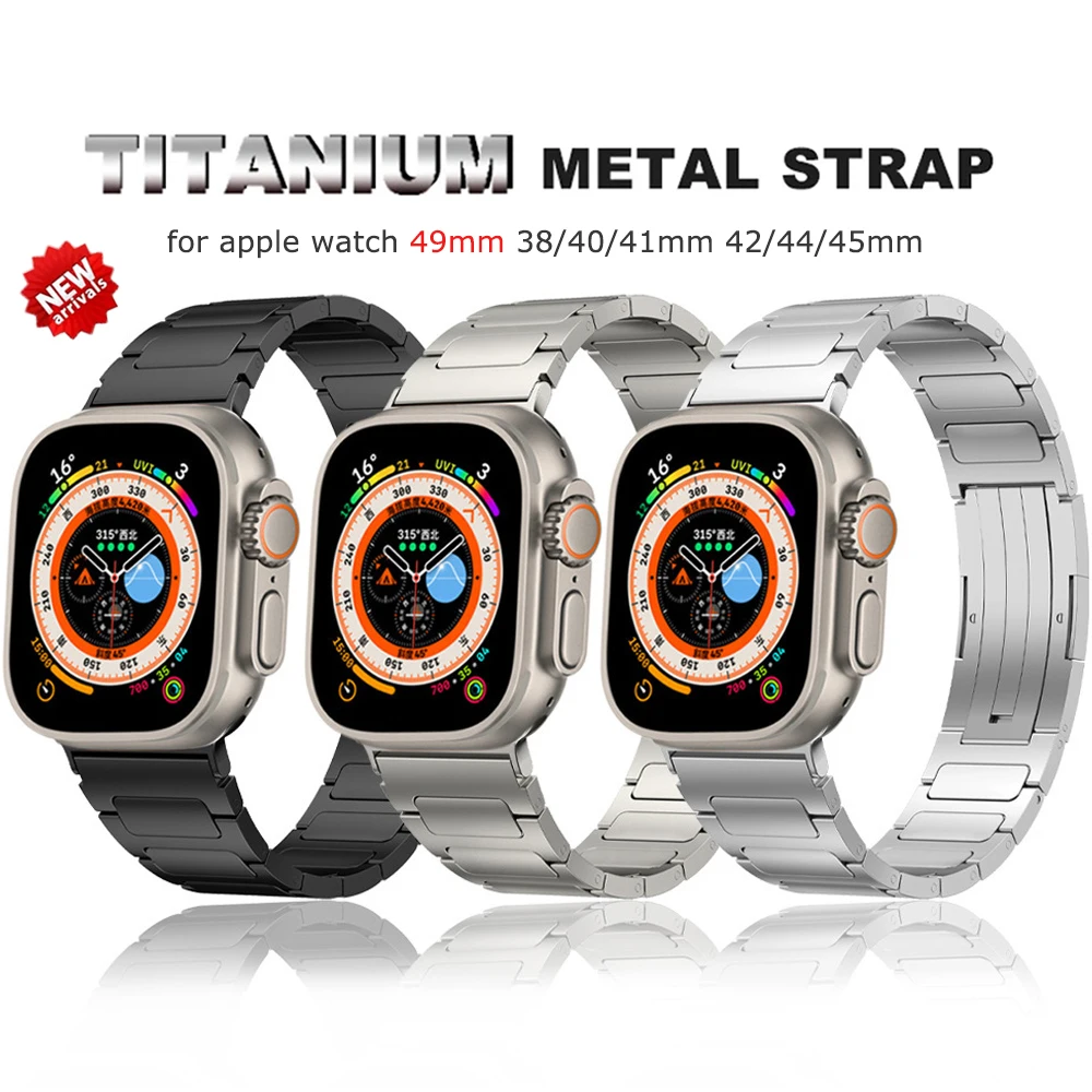 

Luxury Titanium Strap For Apple Watch Ultra 49mm Series 8 7 45mm Metal Band For iWatch 44mm 42mm 40mm 6 5 4 3 se Mens Bracelet