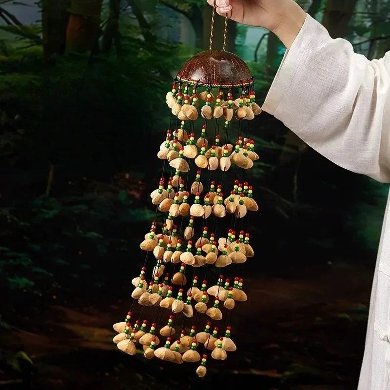 Coconut & Fruit Shell Handmade Wind Chime, Ethnic Style Exotic Home Window Hanging Decoration Natural Shell Craft Ornament