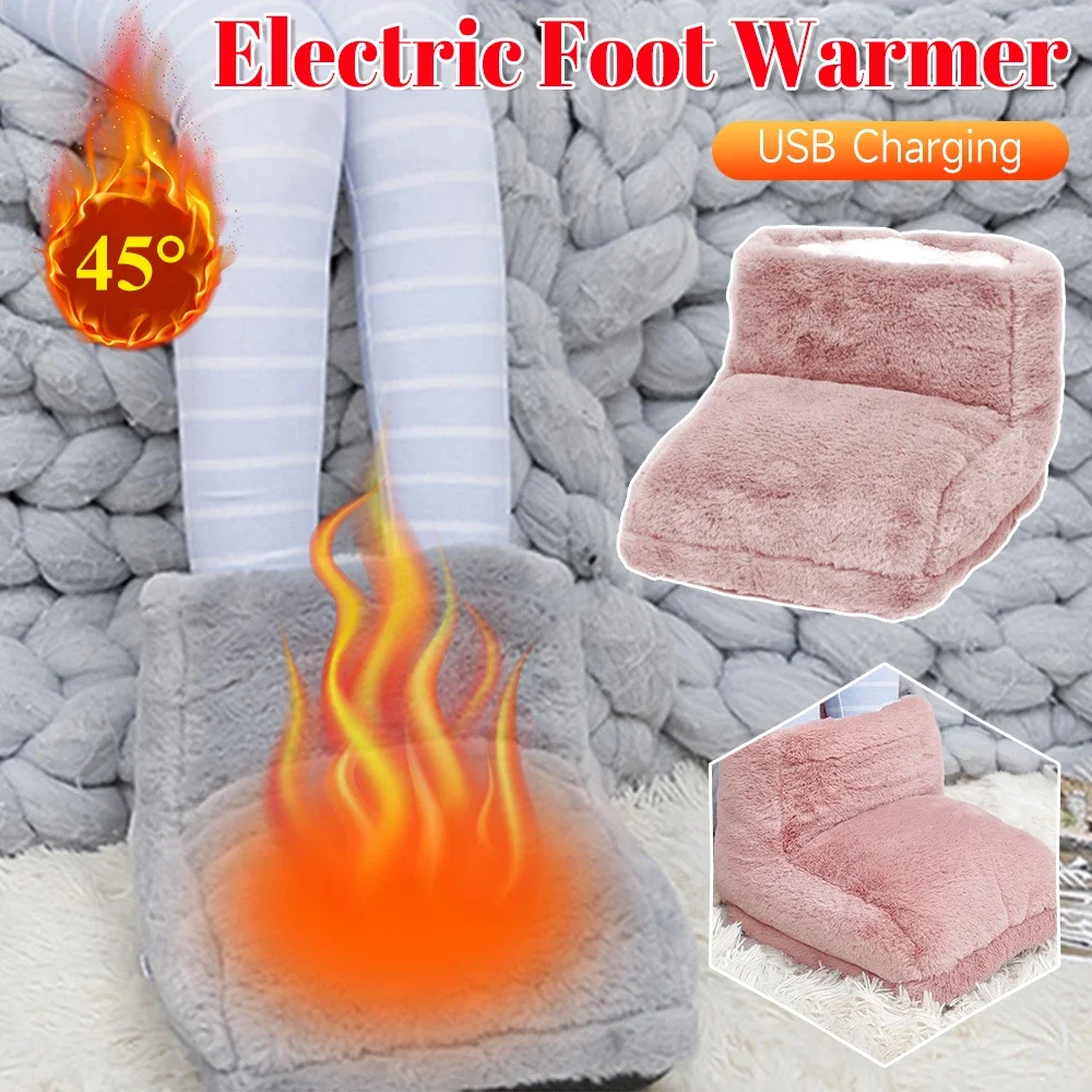 

Electric Heater Foot Warmer USB Charging Fleece Soft Warm Foot Cover Washable Winter Feet Heating Pads For Home Bedroom Sleeping