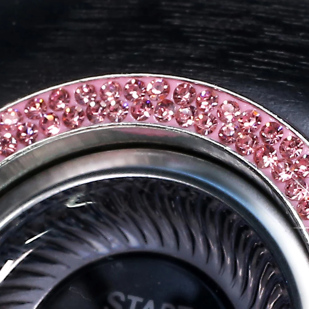 

2pcs Car Ignition Button Ring Sticker Engine Start Stop Decal Bling Rhinestone Crystal Decorative Auto Accessories (Pink)