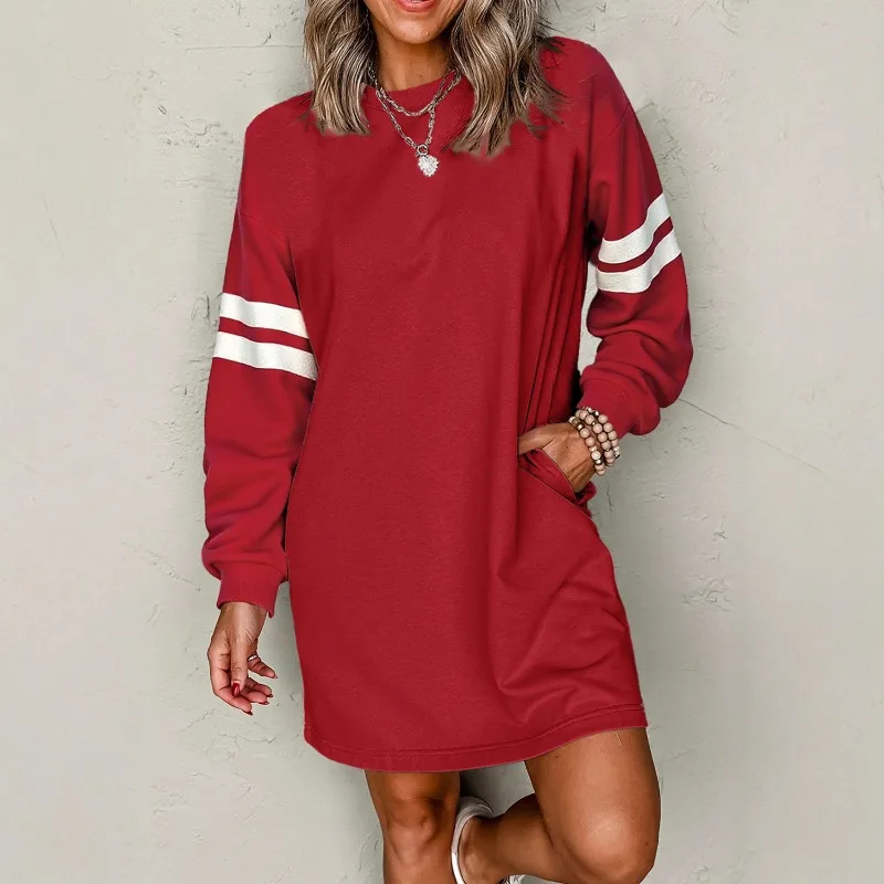 

2025 Women's Autumn Winter Striped Color Block Dress, Oversized Drop Shoulder Casual Pullover Everyday Dress