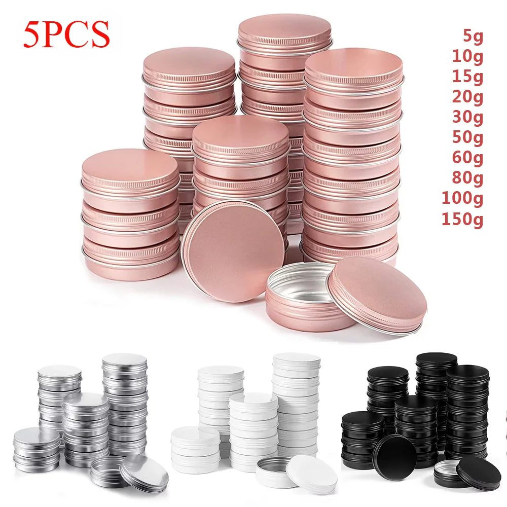 5PCS 5g 10g 15g 20g 30g 50g 60g 80g 100g Aluminum Tin Jars Metal Empty Cosmetic Face Care Eye Cream Lip Balm Gloss Packaging