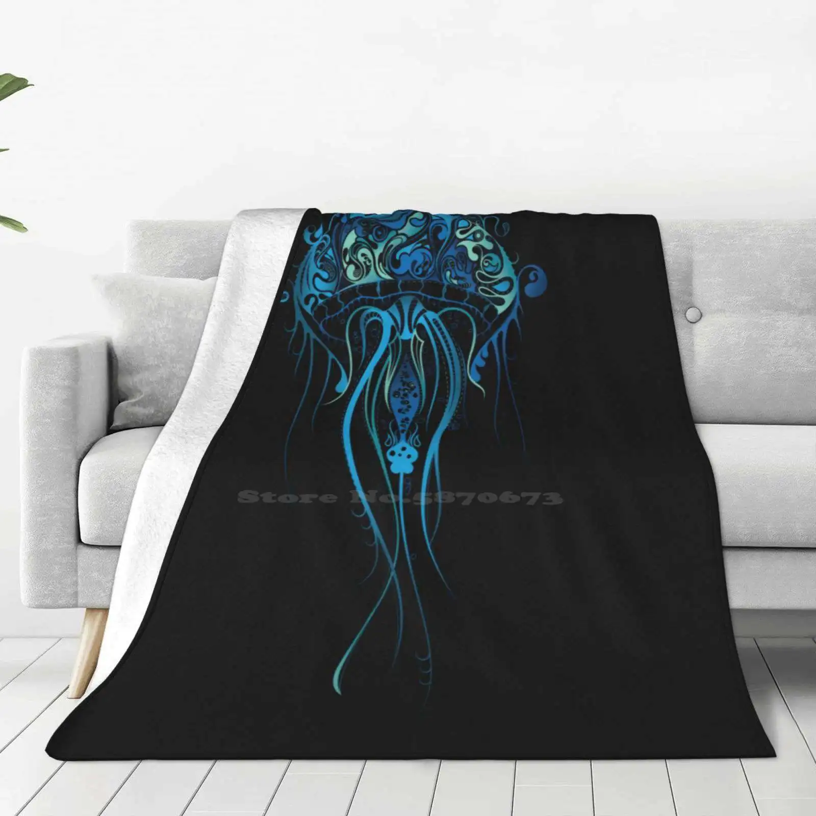 Blue Jellyfish Air Conditioning Soft Blanket Jellyfish Vector Black Violet Blue Sea Life Ocean Dark Purple Colorful Cute