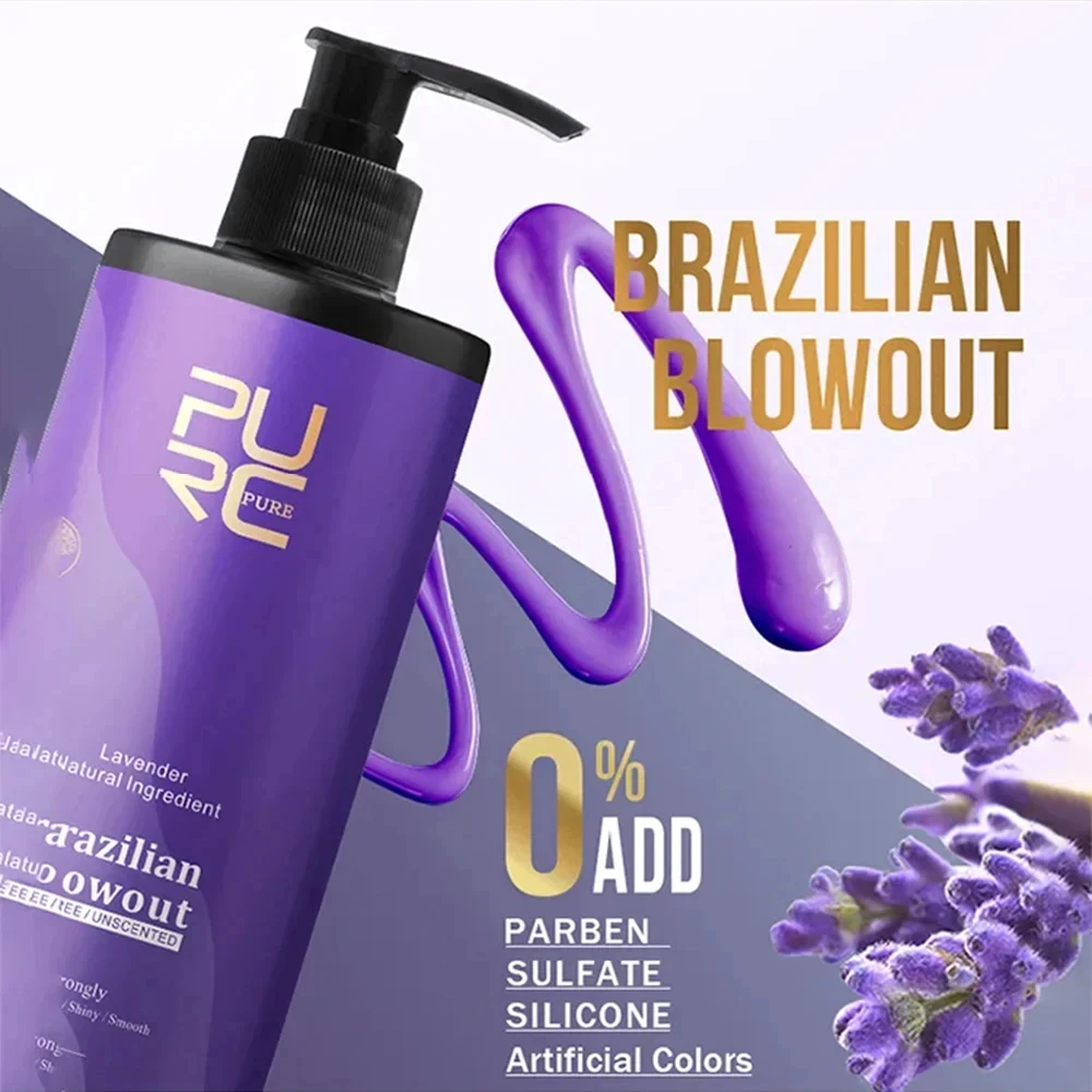 PURC-Juego de tratamiento capilar de queratina y lavanda, crema alisadora de cabello de queratina brasileña, 8% 12%, cuidado alisador profesional del cabello