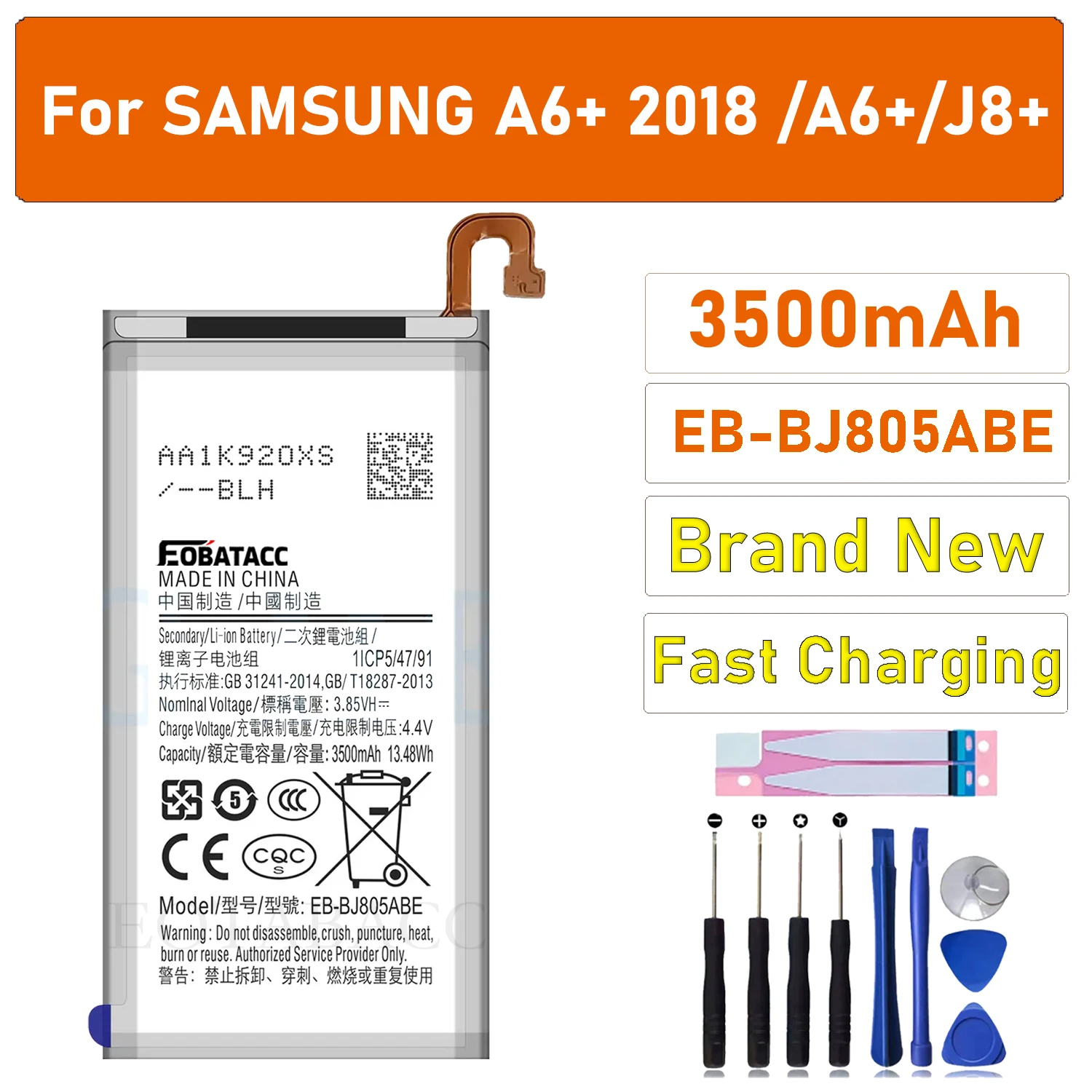 

100% New Original Battery EB-BJ805ABE Fo Samsung J805 /A6+ 2018 /A6+（A6 Plus）/J8+/ A605 + Free Tools