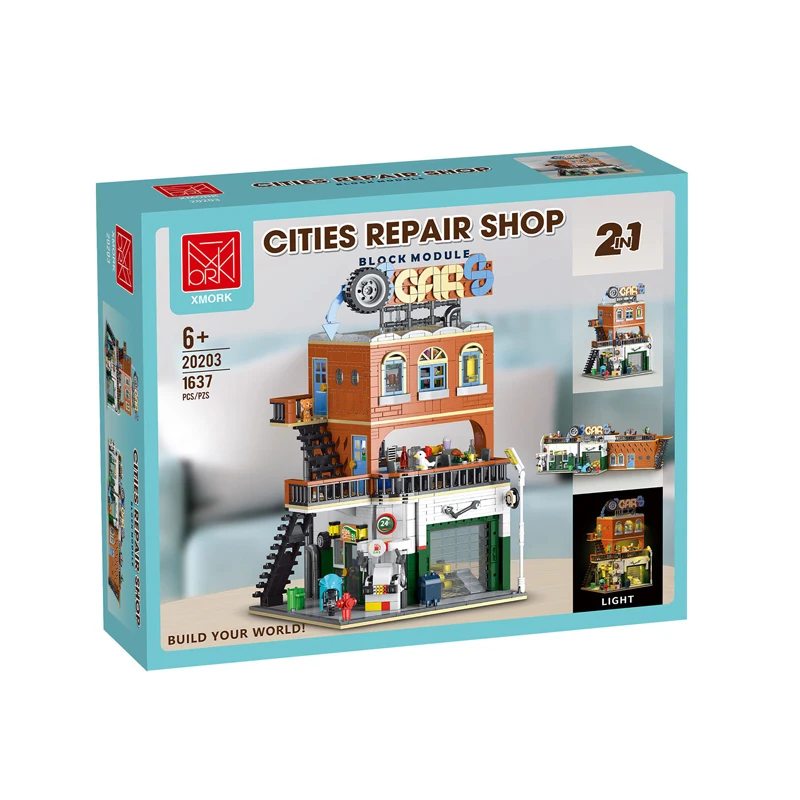 IN STOCK 20203 MOC 2 in 1 Auto Repair Shop Street View Building Blocks Construction Bricks Toys for Children Christmas Gift Set