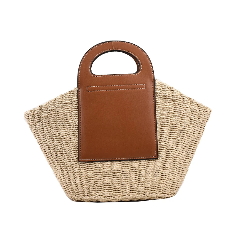 Sac à Main Tissé à la Main en Paille de Grande Capacité pour Femme, Fourre-Tout de Plage Décontracté, de Shopping, d'Été, de Styliste, E27