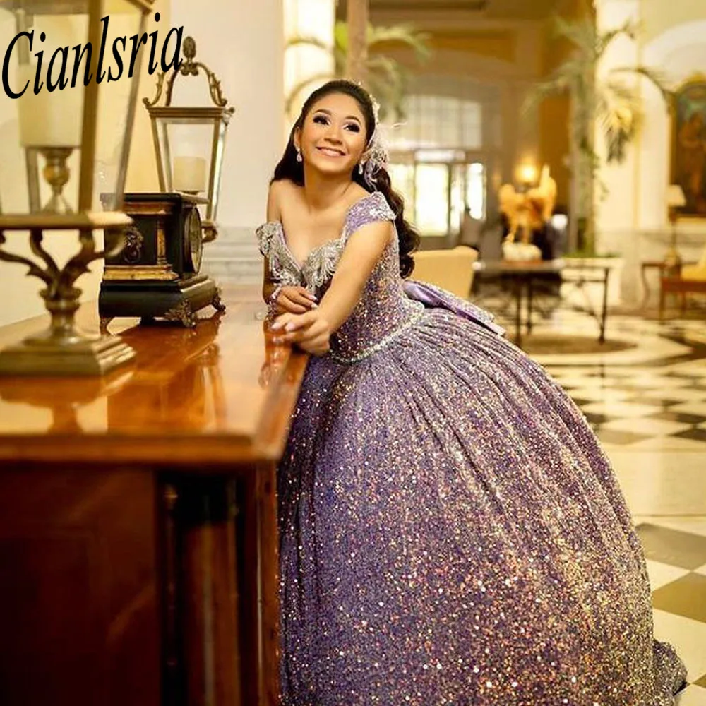 Shinning Off The Shoulder Quinceanera Dresses Ball Gown Birthday Gown Lace-Up Sparkly Sweet 15 16 Dresses vestidos de gala