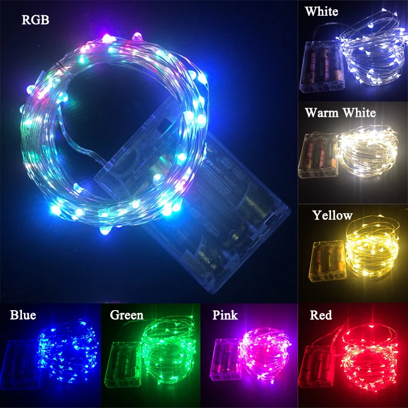 50/100LEDs AA Battery Powered LED Christmas Light String Fairy Silver Line LED String for Holiday Wedding Party Decoration
