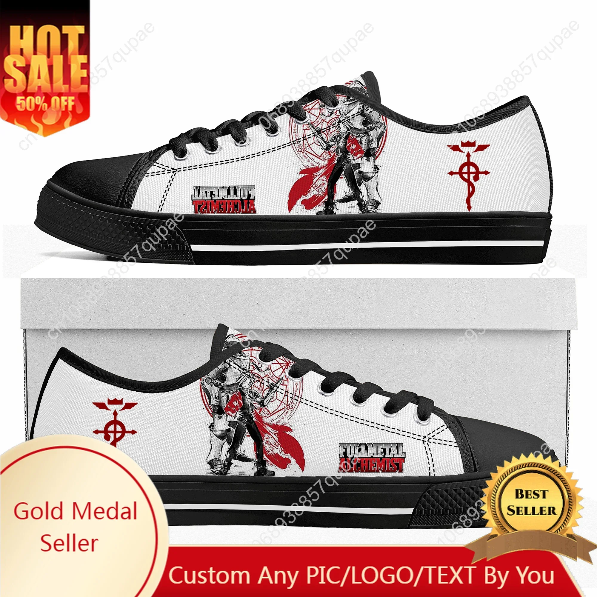 

Кроссовки Fullmetal Alchemist с героями мультфильмов и аниме, низкие кеды для мужчин, женщин и подростков, высококачественная обувь, повседневные кеды из канваса на заказ