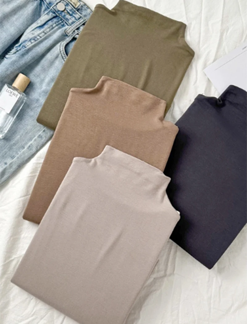 Frauen Solide Unterbekleidung Pullover Pullover Herbst Winter Casual Langarm Bodenbildung Tops Hohe Qualität Halb-Hohe Kragen Jumper – Detail 2
