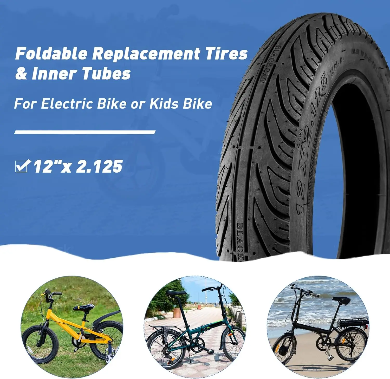 ZUKKA E 2 Pack E-Bike Tire Kids Bike Tire 12x2.125 Strong Grip Compatible Replacement Bicycle Tire for Electrc Bicycle