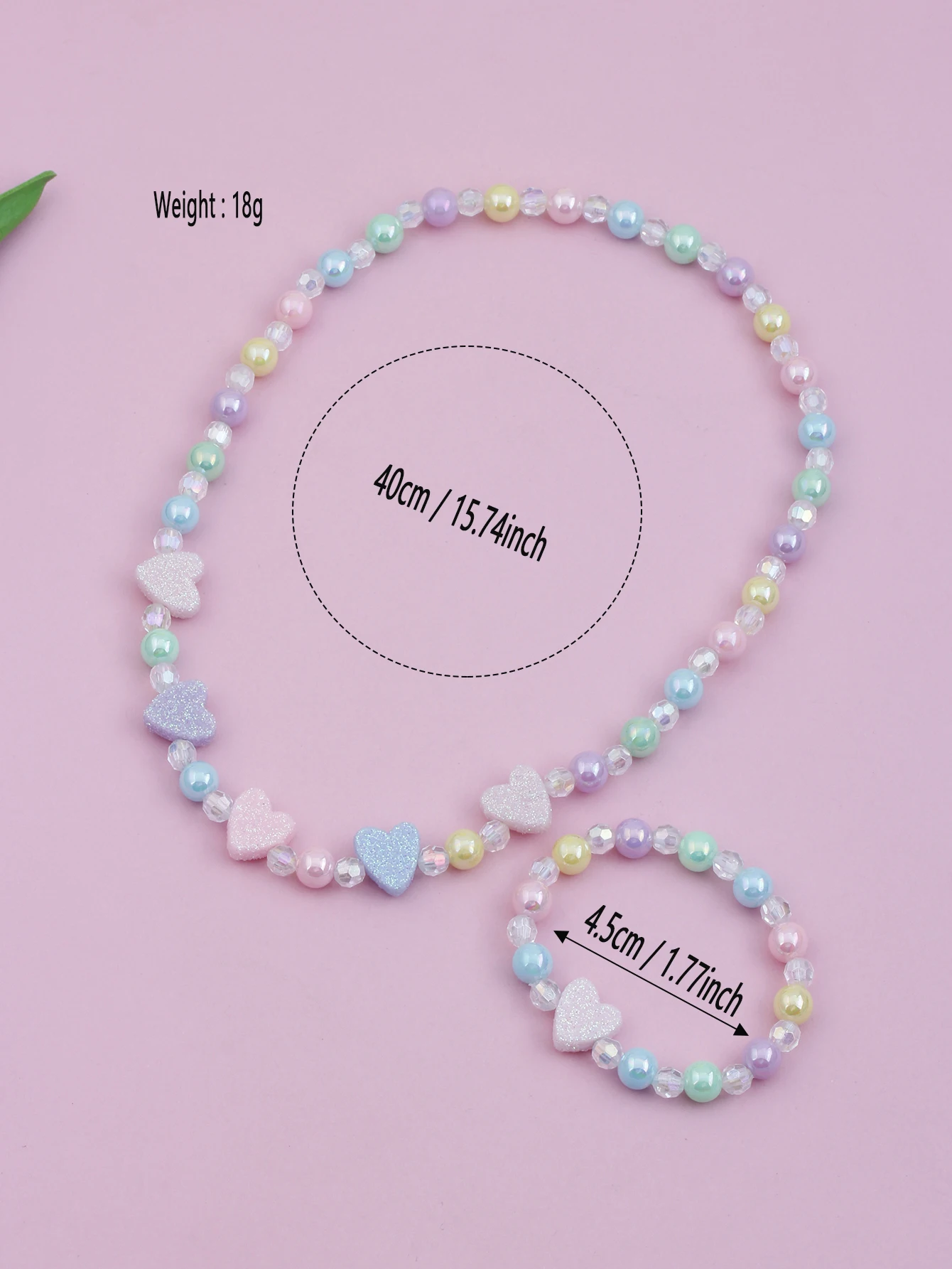 2pcs Girls\' heart-shaped decorated beaded necklaces and bracelets are worn daily throughout the four seasons in random