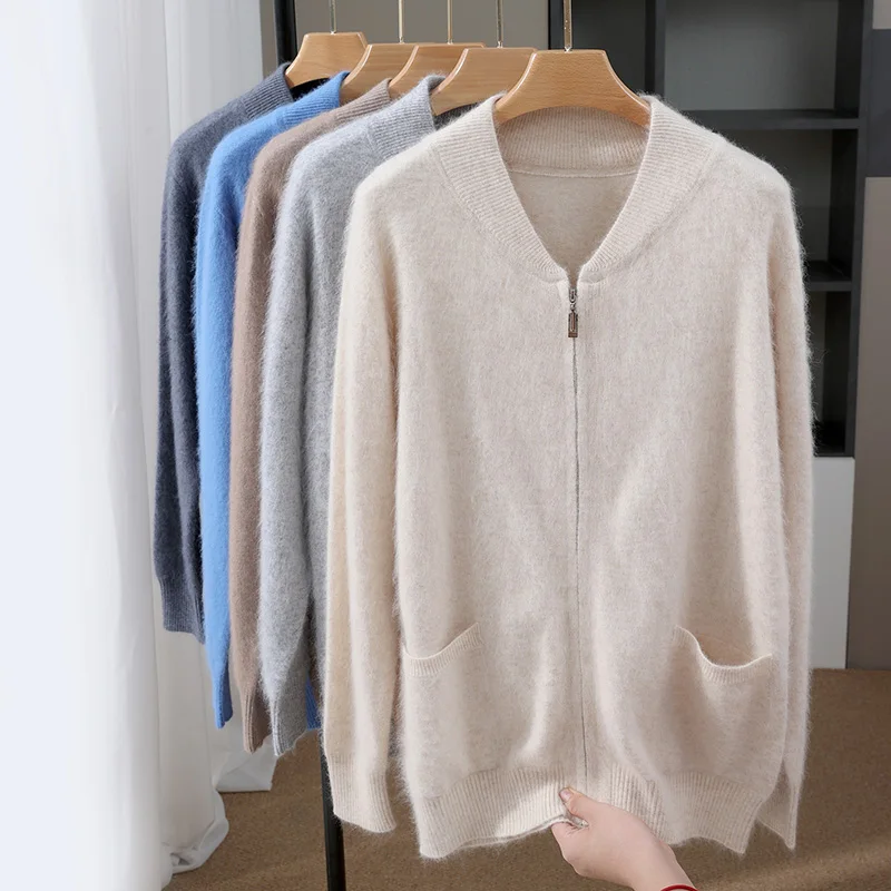 

Men's Mink Cashmere Cardigan Spring Autumn Soft Zipper Knit Sweater 100% Mink Cashmere Knitwear Smart Casual Sweatercoat Tops