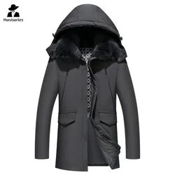 2024 Winter New Down Jacket Men's Luxury Brand Detachable Wool Collar White Duck Down Warm Coat Business Lightweight Long Parka