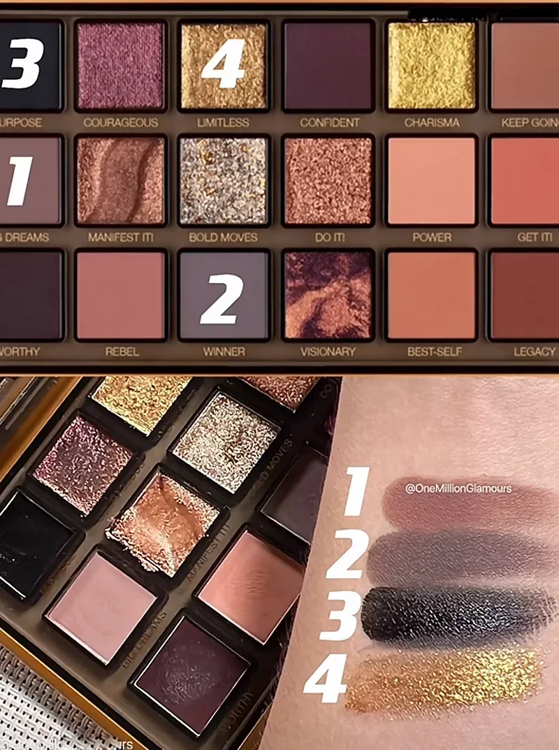 HUDA Beauty 18-Color Eyeshadow Palette Empowered Reverse Rose Pearlescent Rose Gold Finish for Smokey Eye Makeup