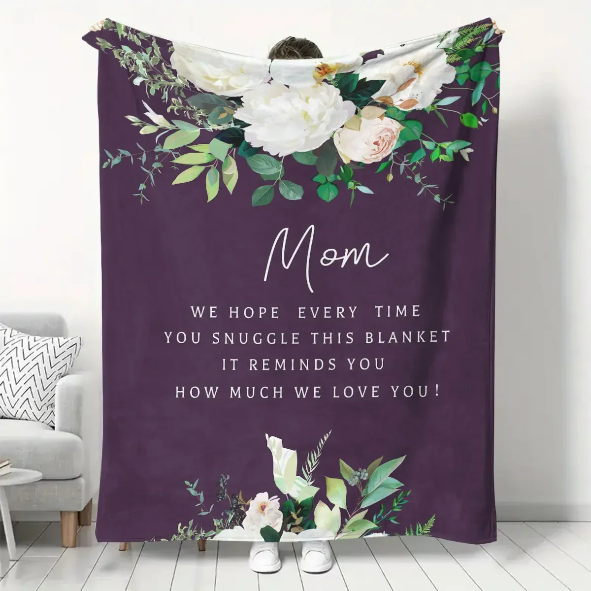 1pc Flower Flannel Blanket Letters Blanket Warm Cozy Soft Throw Blanket For Couch Bed Sofa Mother's Day Witness of love Sleeping