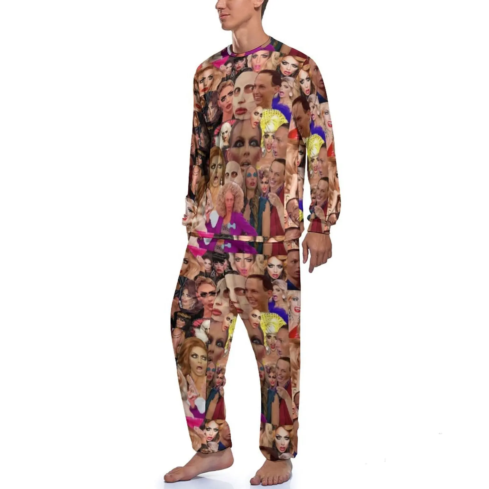 Queens Meme Print Pajamas Spring Two Piece Alyssa Edwards Collage Fashion Pajama Sets Men Long Sleeve Casual Pattern Home Suit