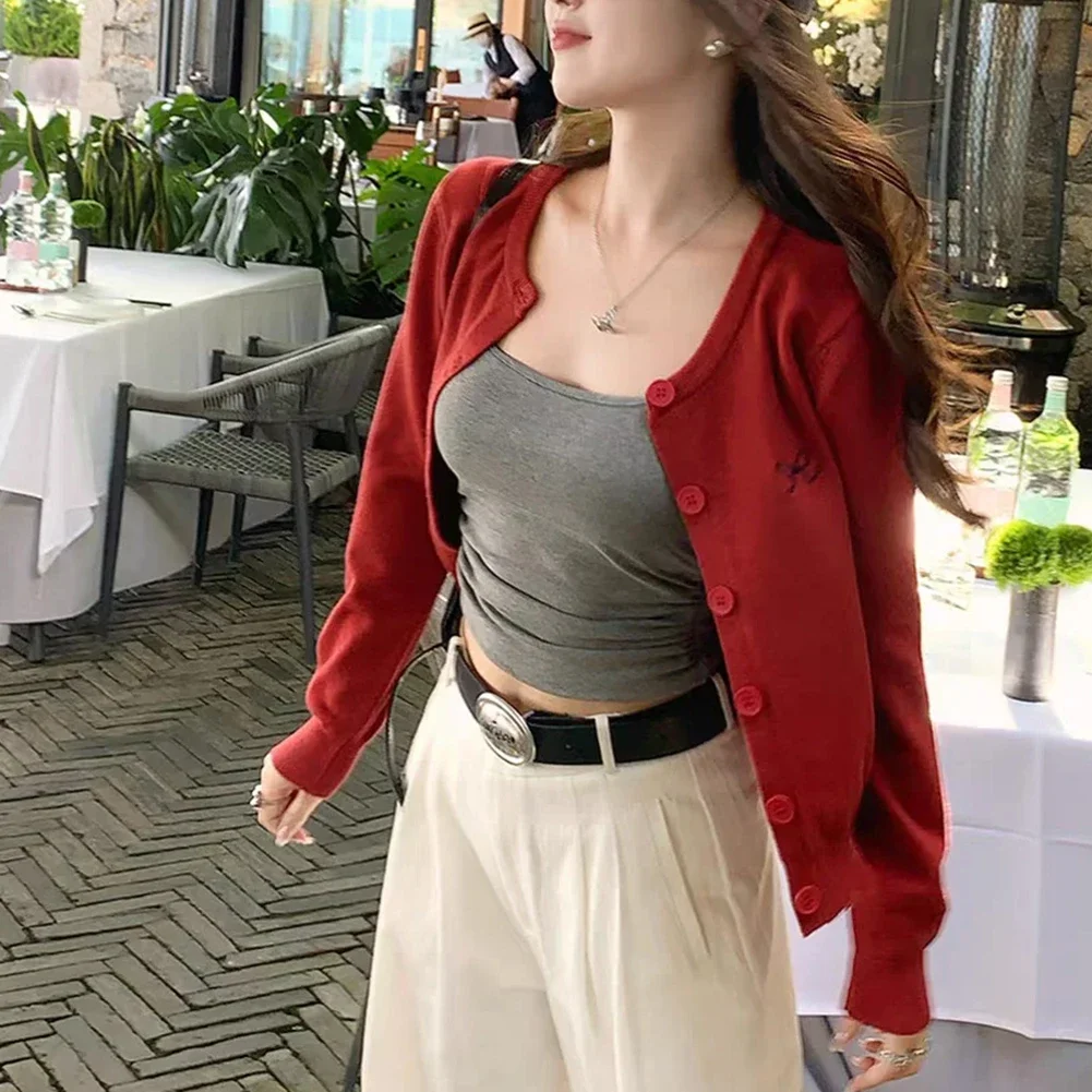 Casual Sweater Button Cropped Sweater Holiday Fashion Cardigans Casual Fashion Cropped Design Long Sleeve Style