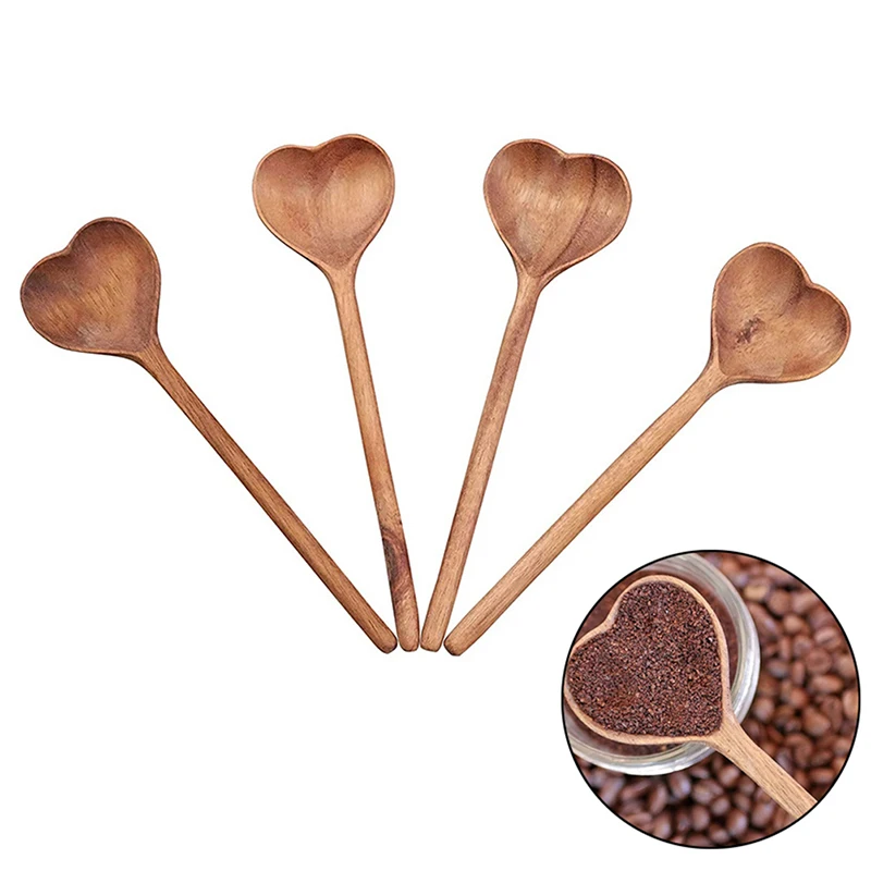 

Spoon Heart Love Shaped Serving Spoons Wooden Stirring Dinner Drink Soup Dessert Coffee Baking Wood Mixing Teaspoons